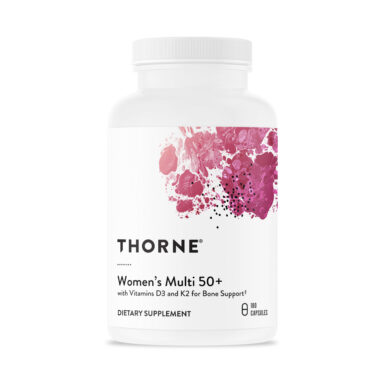 Thorne Women's Multi 50+ – järnfri multivitamin för kvinnor med fokus på benhälsa.