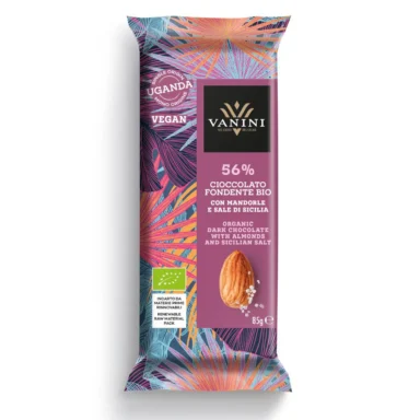 Vanini ekologisk mörk choklad Uganda 56% med mandel och sicilianskt salt