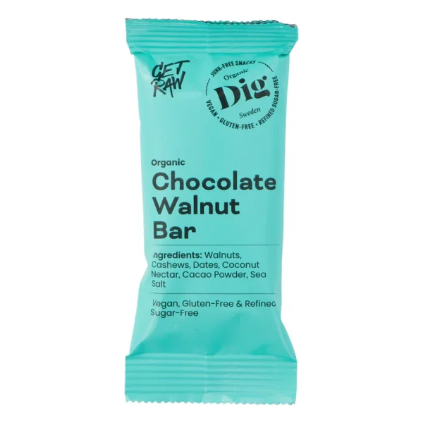 Dig GET RAW Organic Bar Chocolate & Walnut 42g - Reko Ekologiska