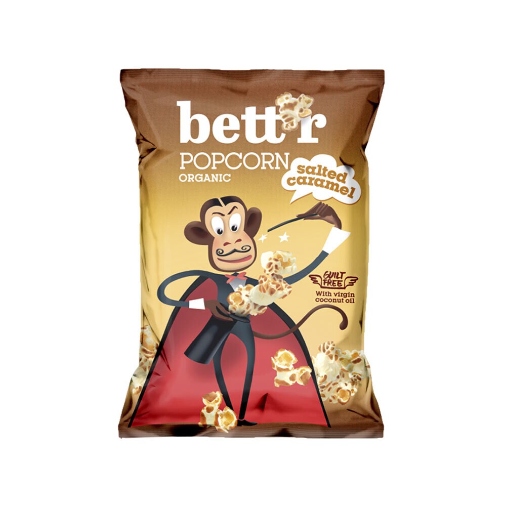 Bett'r ekologiska popcorn Salted Caramel 60 g – krispiga popcorn med kokossocker och havssalt