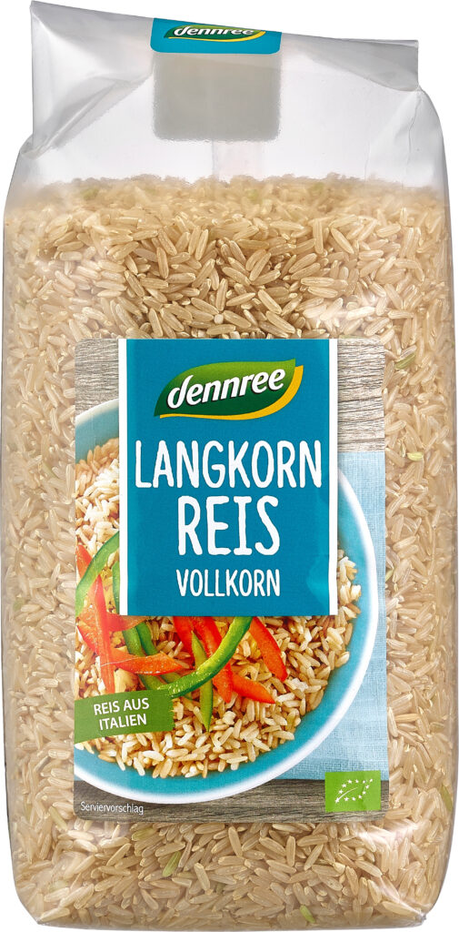 Dennree ekologiskt långkornigt fullkornsris 1 kg – fiberrikt fullkornsris med naturlig smak