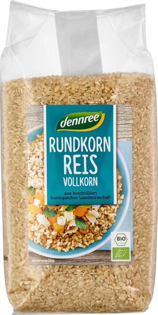 Dennree ekologiskt rundkornigt fullkornsris 1 kg – fiberrikt ris för risotto och gratänger