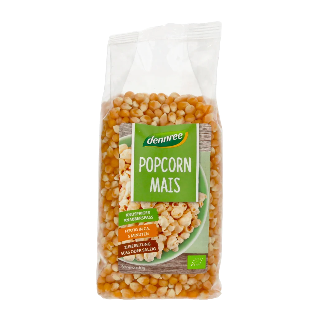 Dennree ekologisk popcornmajs 500 g – popcornkärnor för hemmagjorda popcorn