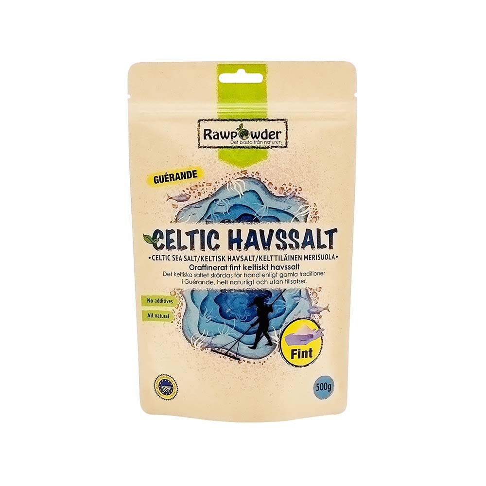 Rawpowder Celtic Havssalt Fint 500 g – oraffinerat keltiskt havssalt från Guérande i Frankrike