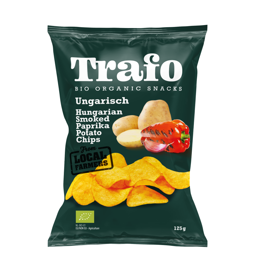Trafo ekologiska chips med ungersk rökt paprika 125 g – krispiga potatischips med fyllig röksmak