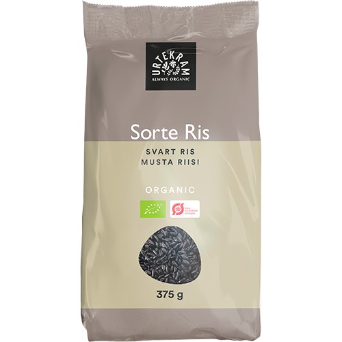 Urtekram ekologiskt svart ris 375 g – fullkornsris med nötaktig smak och purpurlila färg